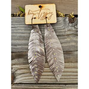 Keep It Gypsy Leather Feather Earrings Rhinestone Fringe Western Boho